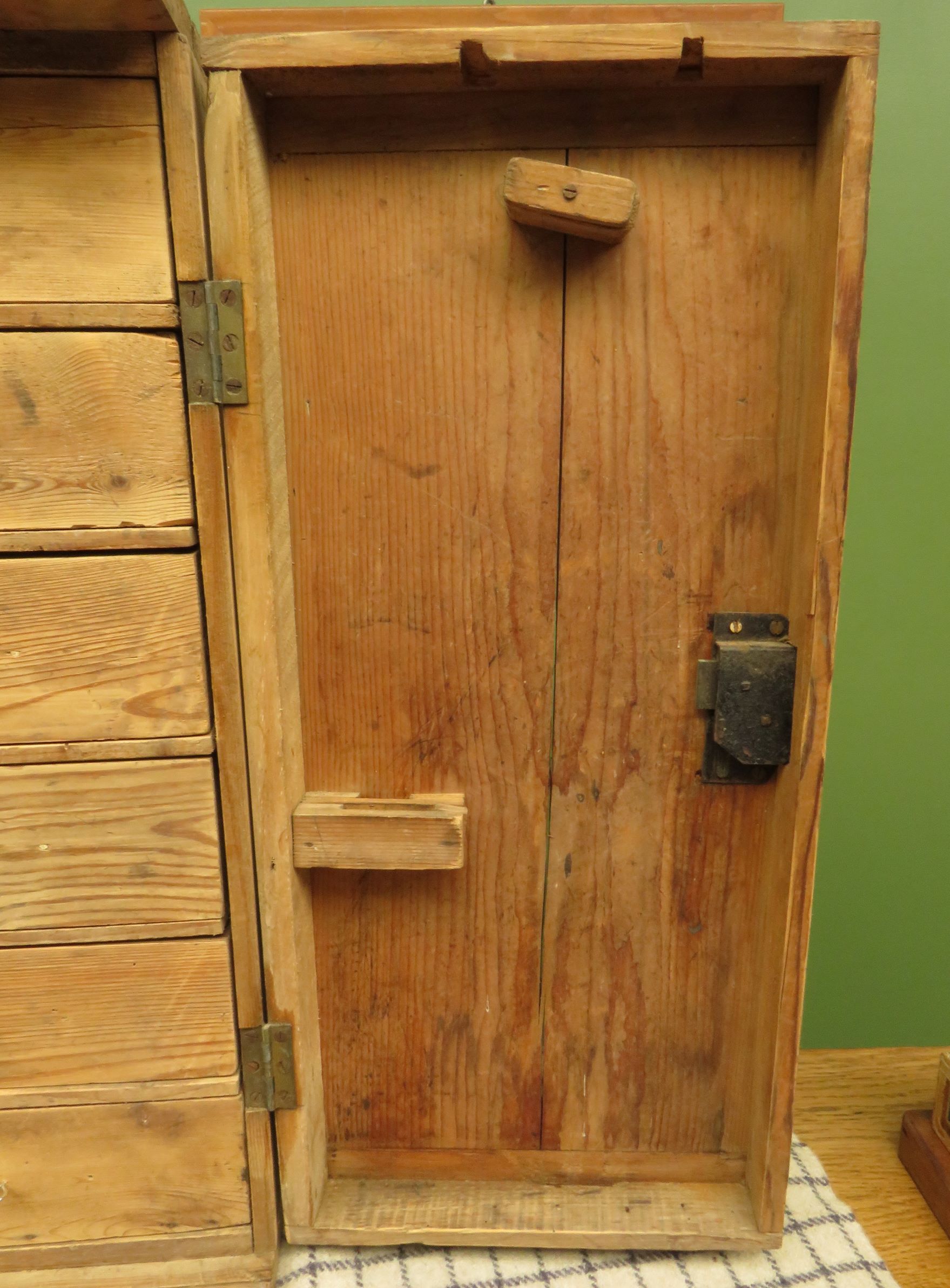 Antique Pine Scratch Built Carpenters Cabinet With Internal Drawers, Lockable