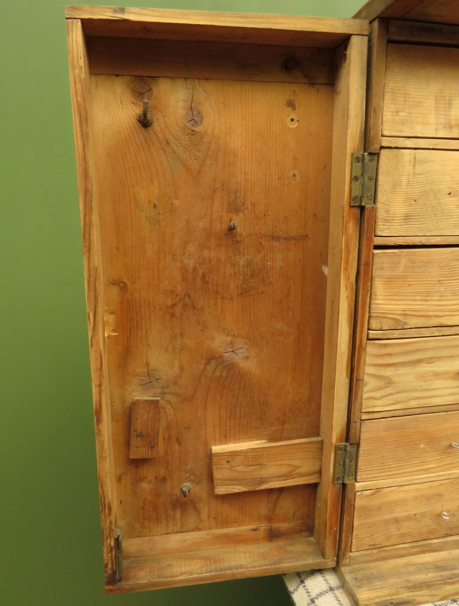 Antique Pine Scratch Built Carpenters Cabinet With Internal Drawers, Lockable