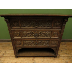 Antique Carved German Linen Chest Of Drawers With Fall Fronts, S.Kronthal & Sons