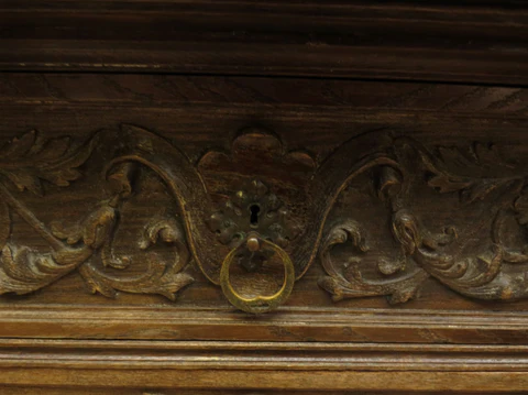 Antique Carved German Linen Chest Of Drawers With Fall Fronts, S.Kronthal & Sons