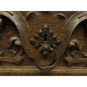 Antique Carved German Linen Chest Of Drawers With Fall Fronts, S.Kronthal & Sons