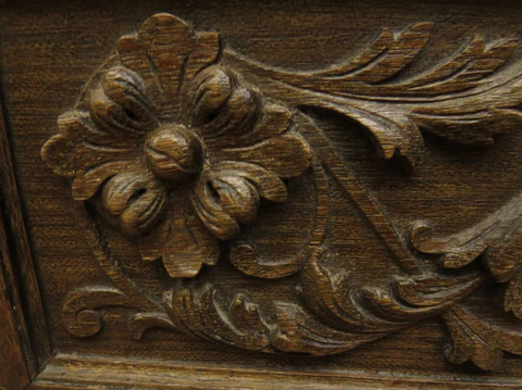 Antique Carved German Linen Chest Of Drawers With Fall Fronts, S.Kronthal & Sons