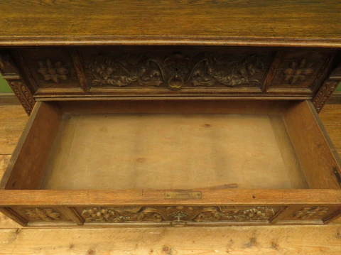 Antique Carved German Linen Chest Of Drawers With Fall Fronts, S.Kronthal & Sons