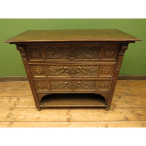 Antique Carved German Linen Chest Of Drawers With Fall Fronts, S.Kronthal & Sons
