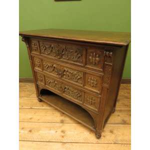 Antique Carved German Linen Chest Of Drawers With Fall Fronts, S.Kronthal & Sons