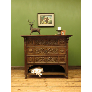 Antique Carved German Linen Chest Of Drawers With Fall Fronts, S.Kronthal & Sons