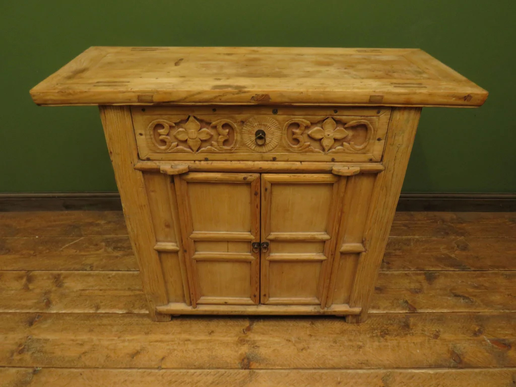 Antique Chinese Bleached Elm Altar Cabinet Late Qing Period 19th Century Cabinet