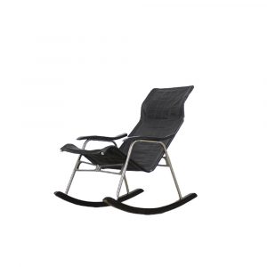 Vintage Mid-Century Postmodern Minimalist Black Leather Rocking Chair by Takeshi Nii, 1950s