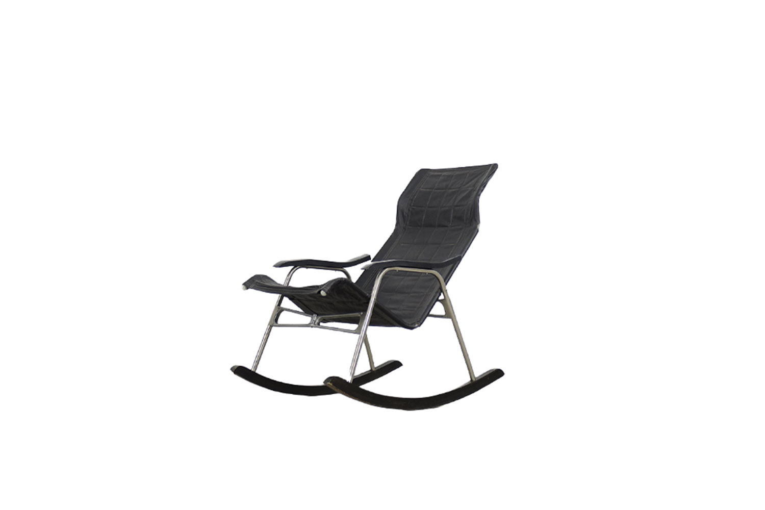 Vintage Mid-Century Postmodern Minimalist Black Leather Rocking Chair by Takeshi Nii, 1950s