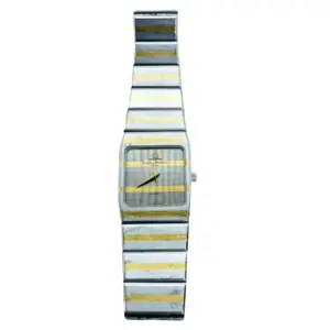 BAUME & MERCIER Vintage C. 1980s 18K Gold Striped Ladies Wristwatch