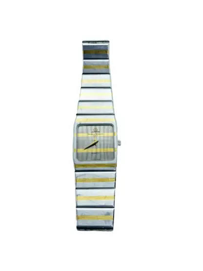 BAUME & MERCIER Vintage C. 1980s 18K Gold Striped Ladies Wristwatch