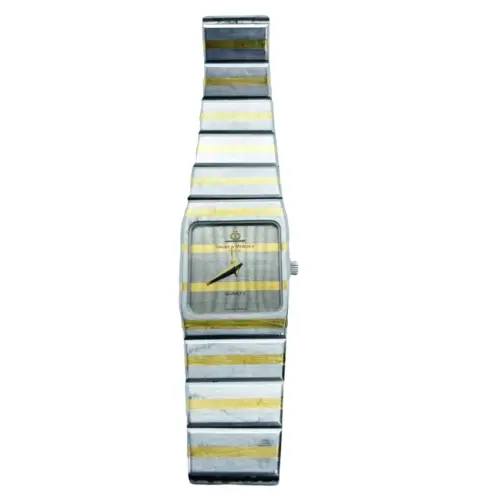 BAUME & MERCIER Vintage C. 1980s 18K Gold Striped Ladies Wristwatch