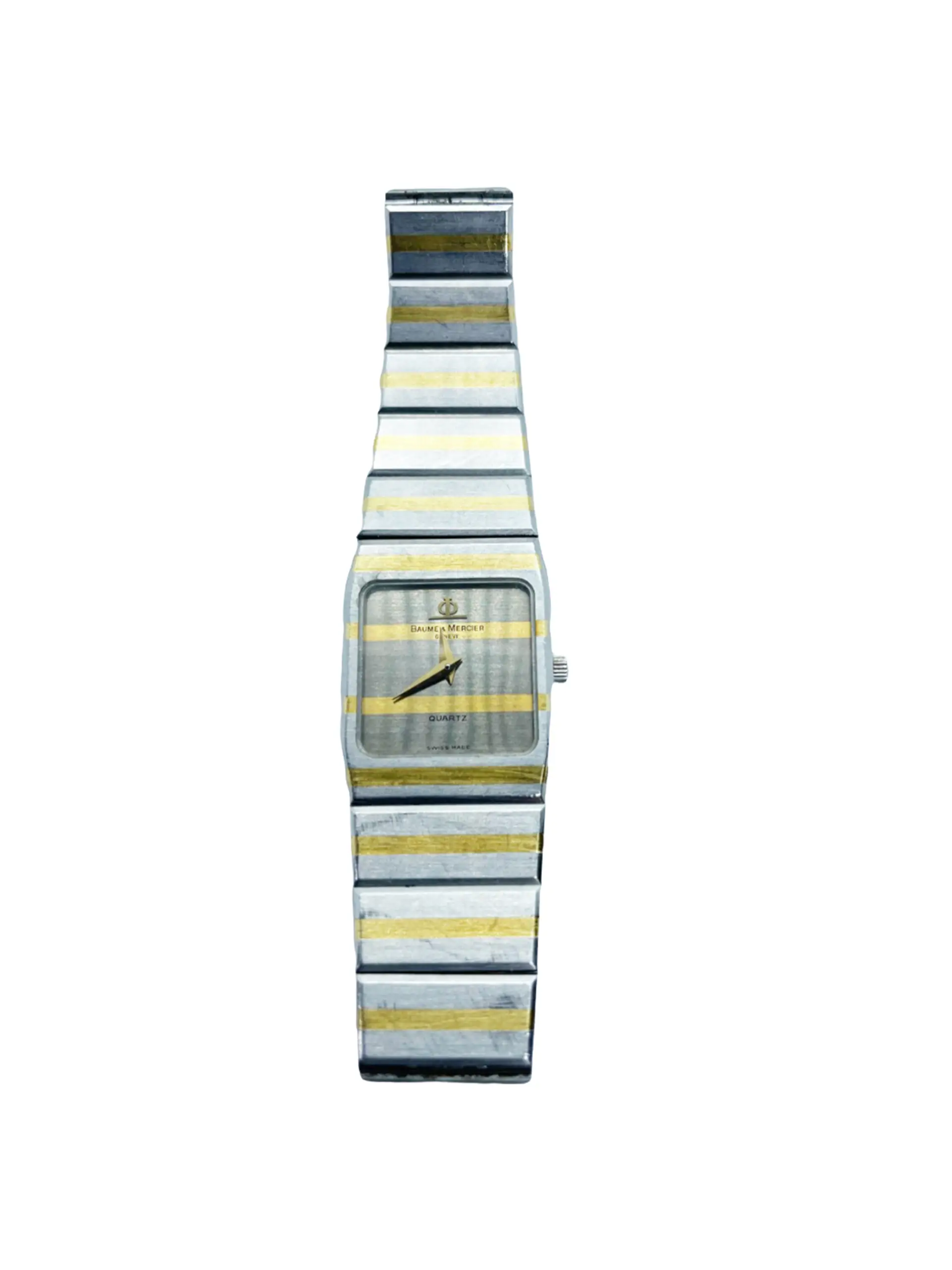 BAUME & MERCIER Vintage C. 1980s 18K Gold Striped Ladies Wristwatch