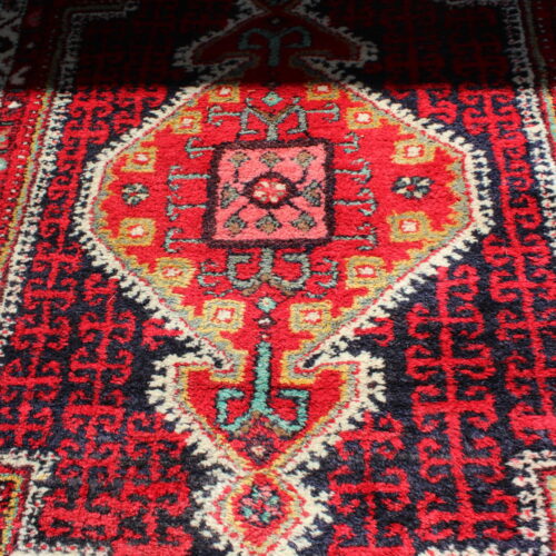 Vintage Persian Hand Knotted Geometric Floral Rug