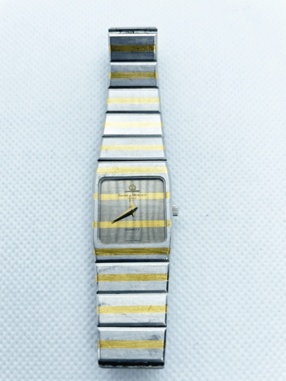 BAUME & MERCIER Vintage Monte Carlo C. 1980s 18K Gold Striped Ladies Wristwatch - Image 4