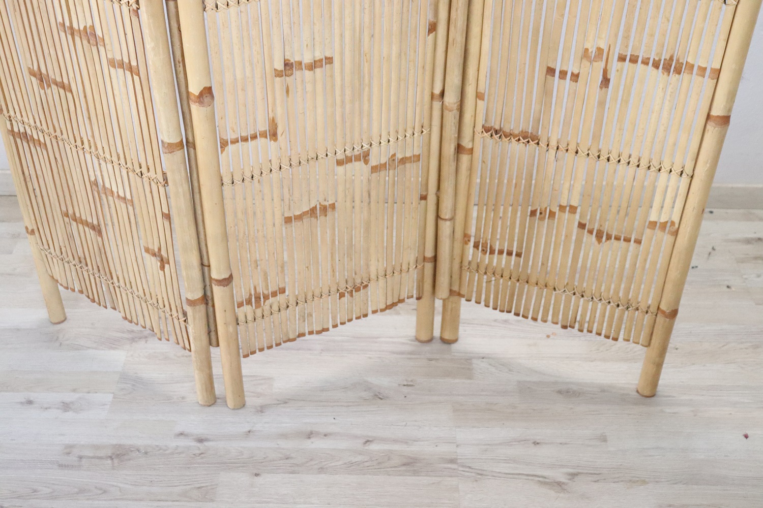 Vintage 3-Panel Bamboo Screen, 1980s