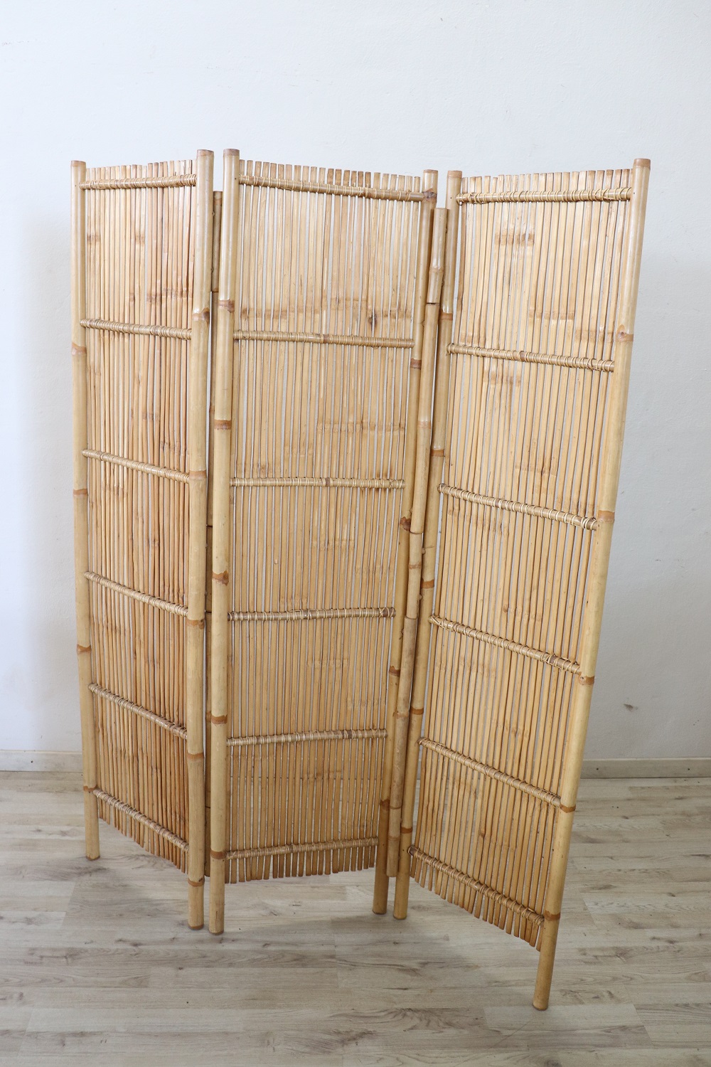 Vintage 3-Panel Bamboo Screen, 1980s