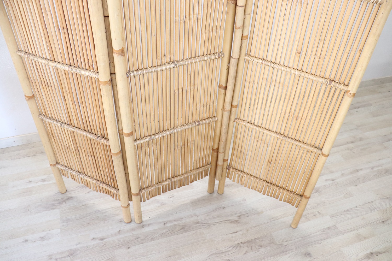 Vintage 3-Panel Bamboo Screen, 1980s