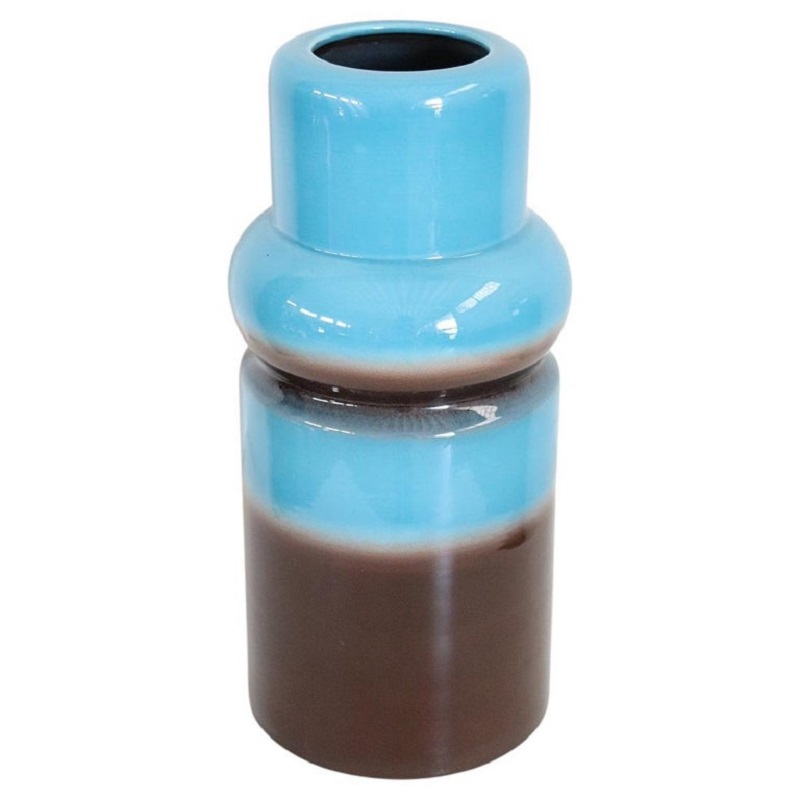 Artistic Vase in Blue and Brown Ceramic, 1970s