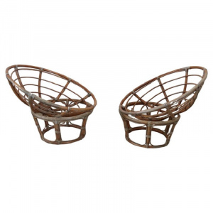 Vintage Lounge Chairs in Bamboo, 1980s, Set of 2