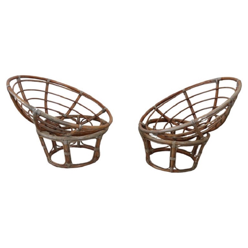 Vintage Lounge Chairs in Bamboo, 1980s, Set of 2