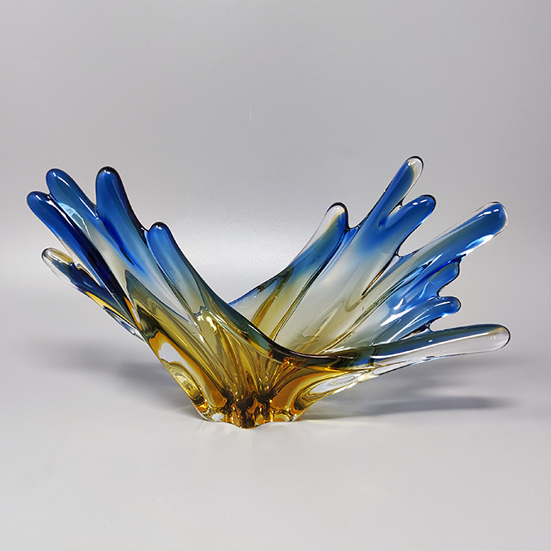 1960s Big Blue and Ocher Centerpiece in Murano Glass. Made in Italy