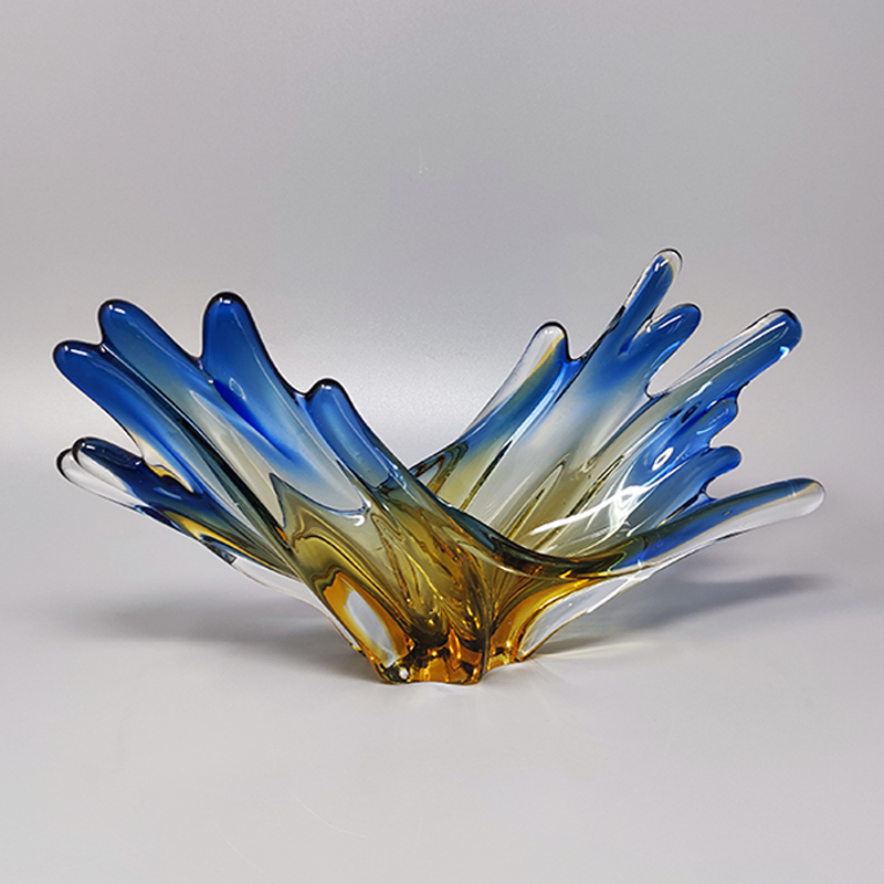 1960s Big Blue and Ocher Centerpiece in Murano Glass. Made in Italy