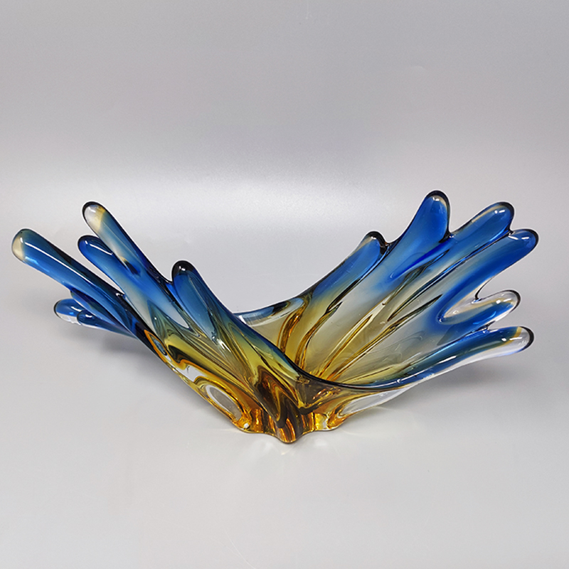 1960s Big Blue and Ocher Centerpiece in Murano Glass. Made in Italy