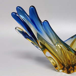 1960s Big Blue and Ocher Centerpiece in Murano Glass. Made in Italy