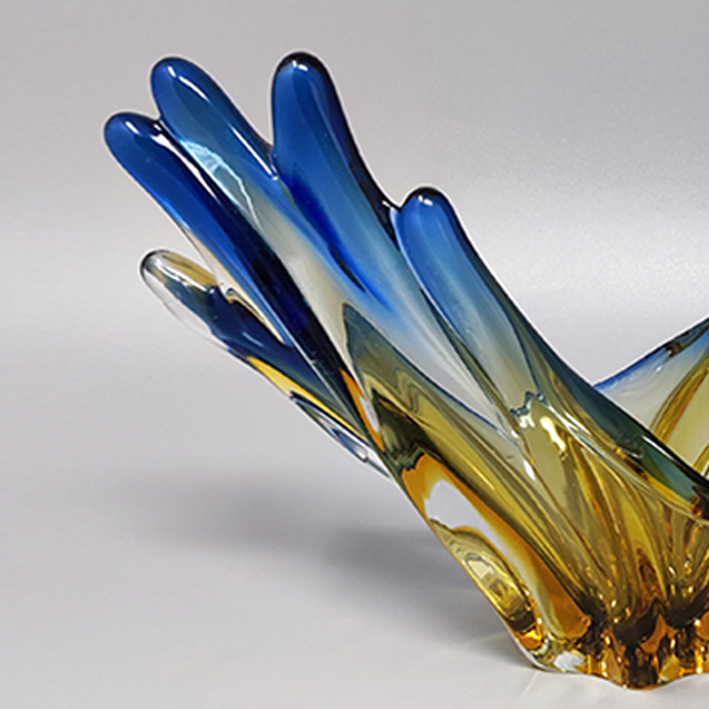 1960s Big Blue and Ocher Centerpiece in Murano Glass. Made in Italy