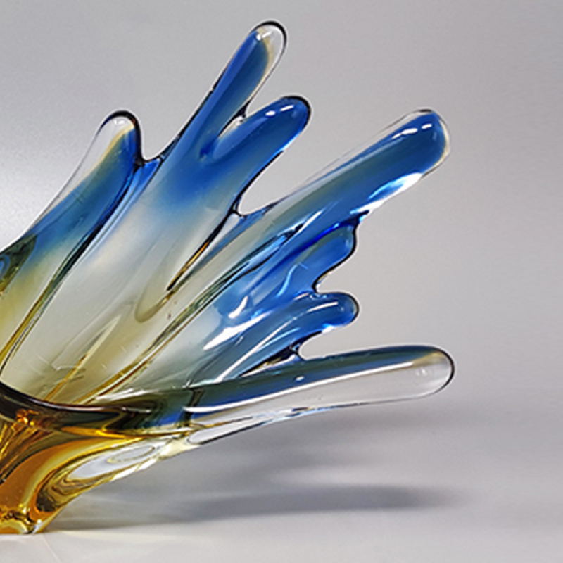 1960s Big Blue and Ocher Centerpiece in Murano Glass. Made in Italy