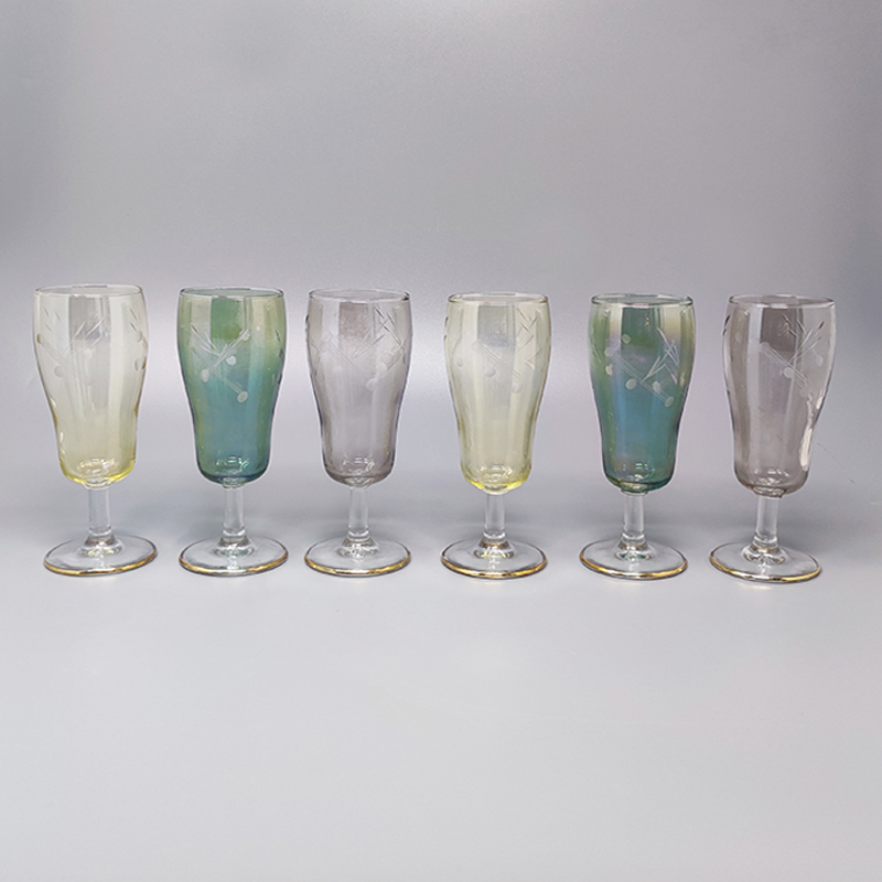 1960s Set of Six Crystal Glasses. Made in Italy