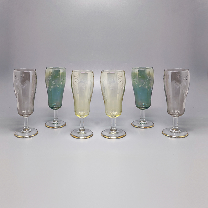 1960s Set of Six Crystal Glasses. Made in Italy