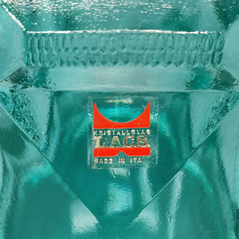 1970s Green Ice Bucket with 4 Glasses In Crystal by Lacs. Made in Italy