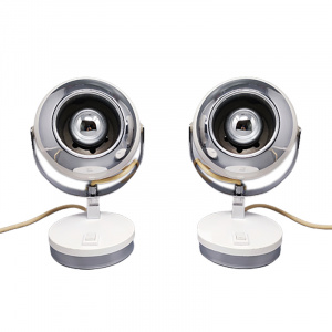 1970s Pair of White Eyeball Table Lamps by Veneta Lumi. Made in Italy
