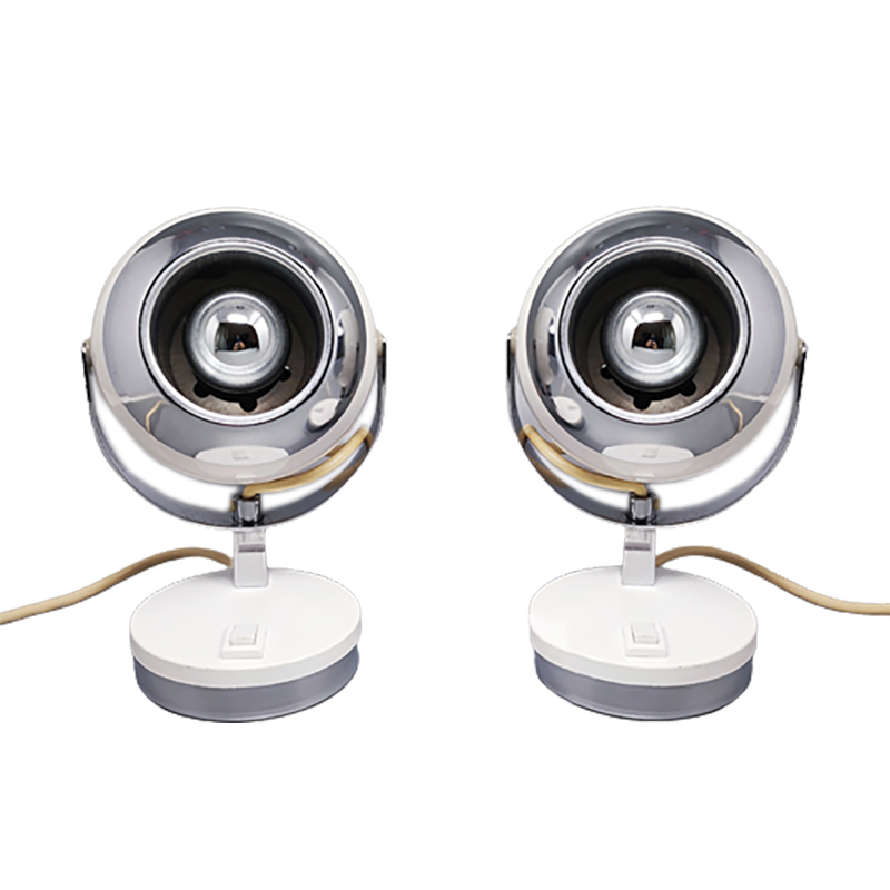 1970s Pair of White Eyeball Table Lamps by Veneta Lumi. Made in Italy