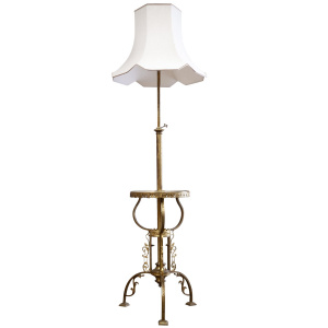 Vintage French Brass and Onyx Floor Lamp, 1930s