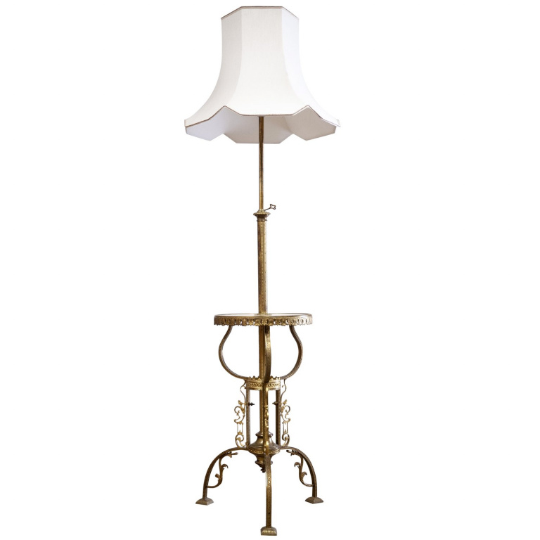 Vintage French Brass and Onyx Floor Lamp, 1930s