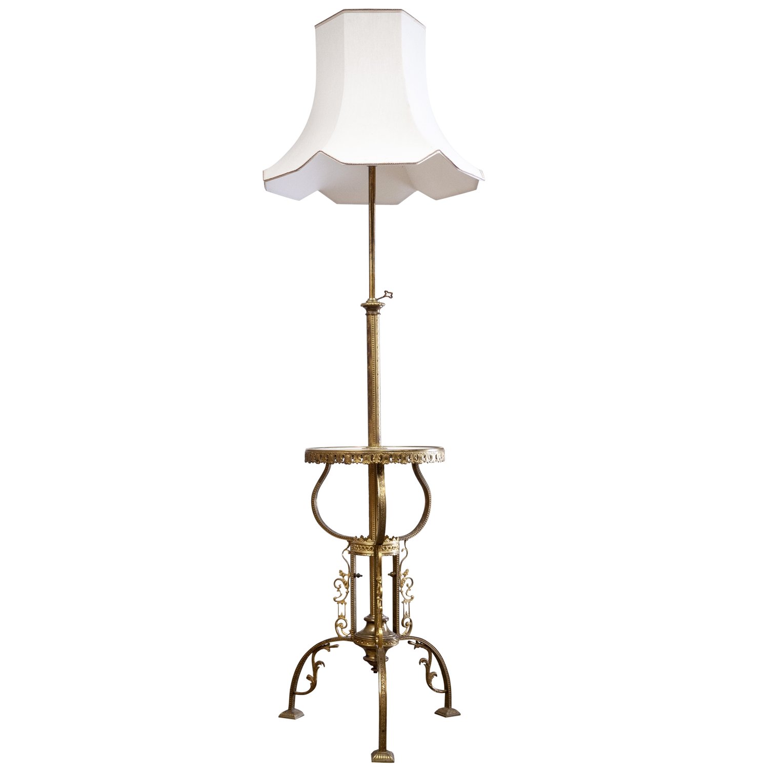 Vintage French Brass and Onyx Floor Lamp, 1930s