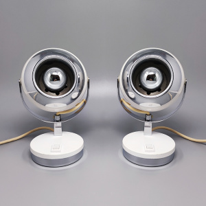 1970s Pair of White Eyeball Table Lamps by Veneta Lumi. Made in Italy