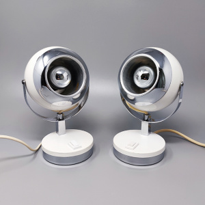 1970s Pair of White Eyeball Table Lamps by Veneta Lumi. Made in Italy