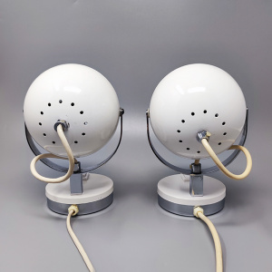 1970s Pair of White Eyeball Table Lamps by Veneta Lumi. Made in Italy