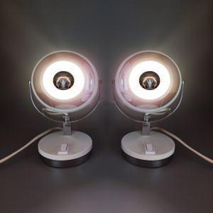 1970s Pair of White Eyeball Table Lamps by Veneta Lumi. Made in Italy