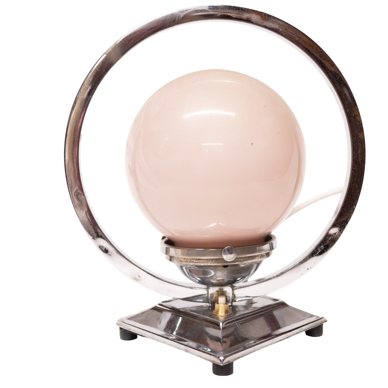 Art Deco Chrome & Globular Milk Glass Table Lamp, 1920s