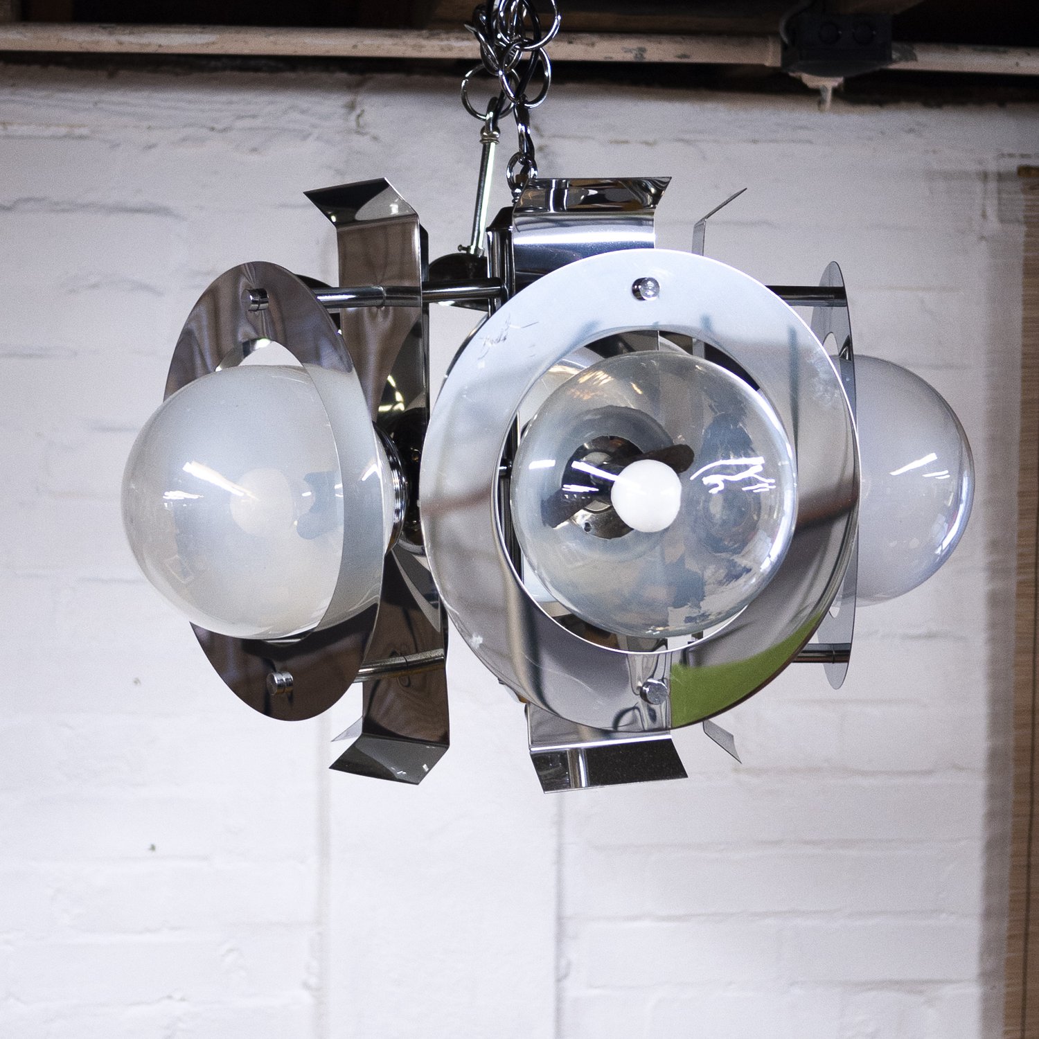 Vintage Geometric Chrome & Glass Chandelier By A.V. Mazzega, 1970s