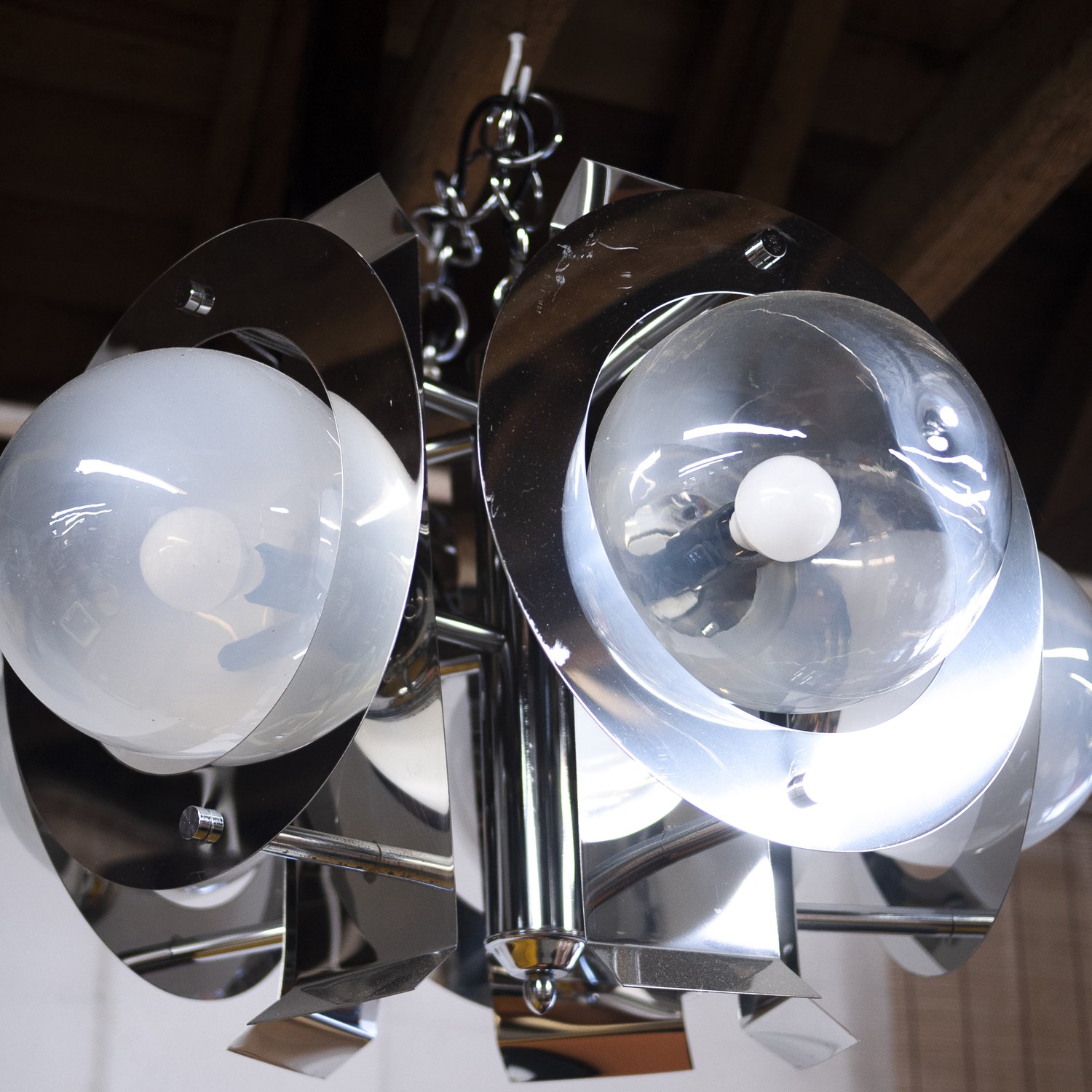 Vintage Geometric Chrome & Glass Chandelier By A.V. Mazzega, 1970s