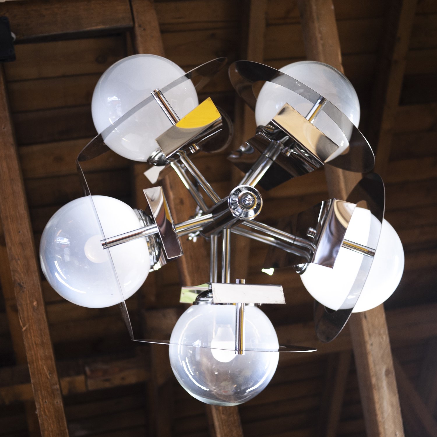 Vintage Geometric Chrome & Glass Chandelier By A.V. Mazzega, 1970s