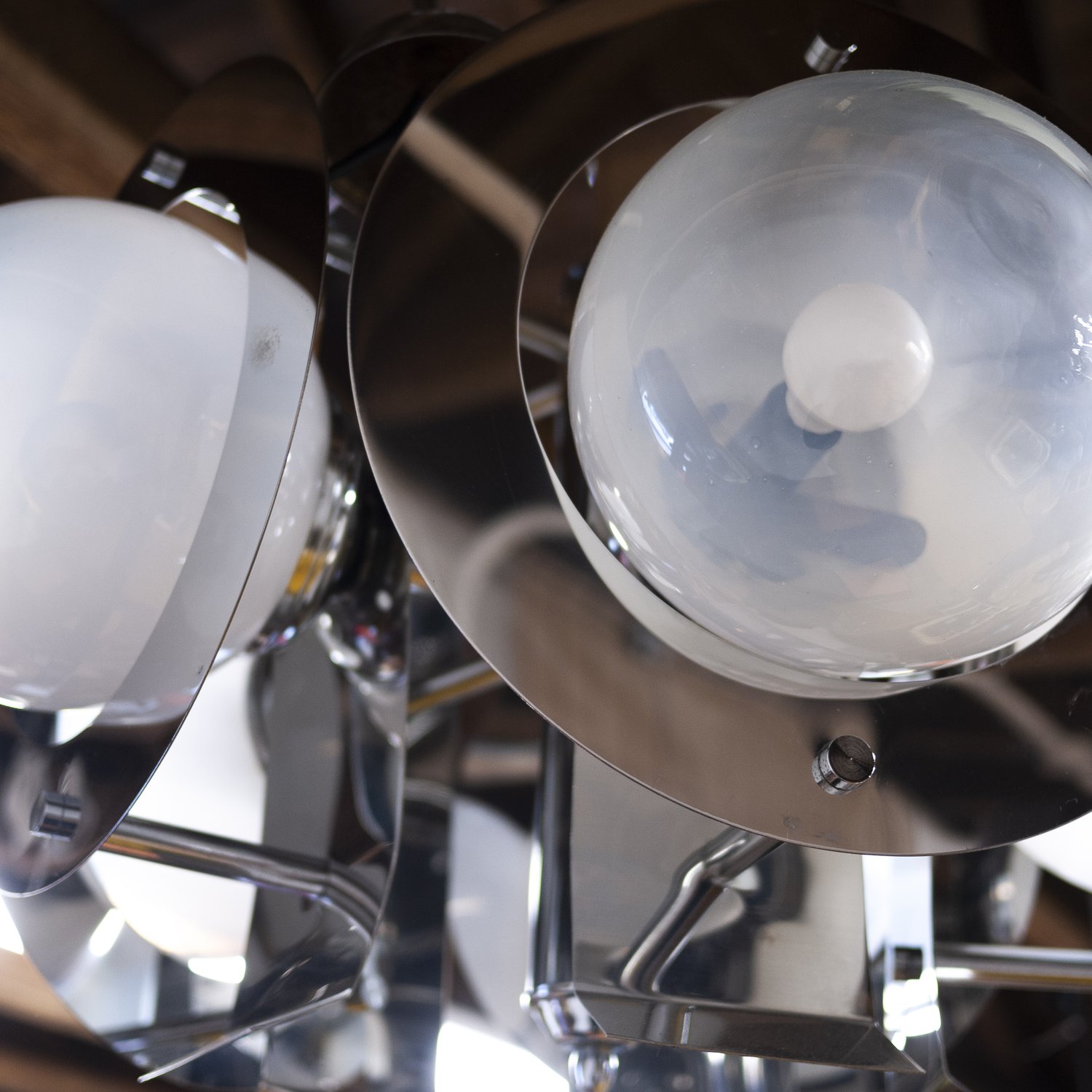 Vintage Geometric Chrome & Glass Chandelier By A.V. Mazzega, 1970s