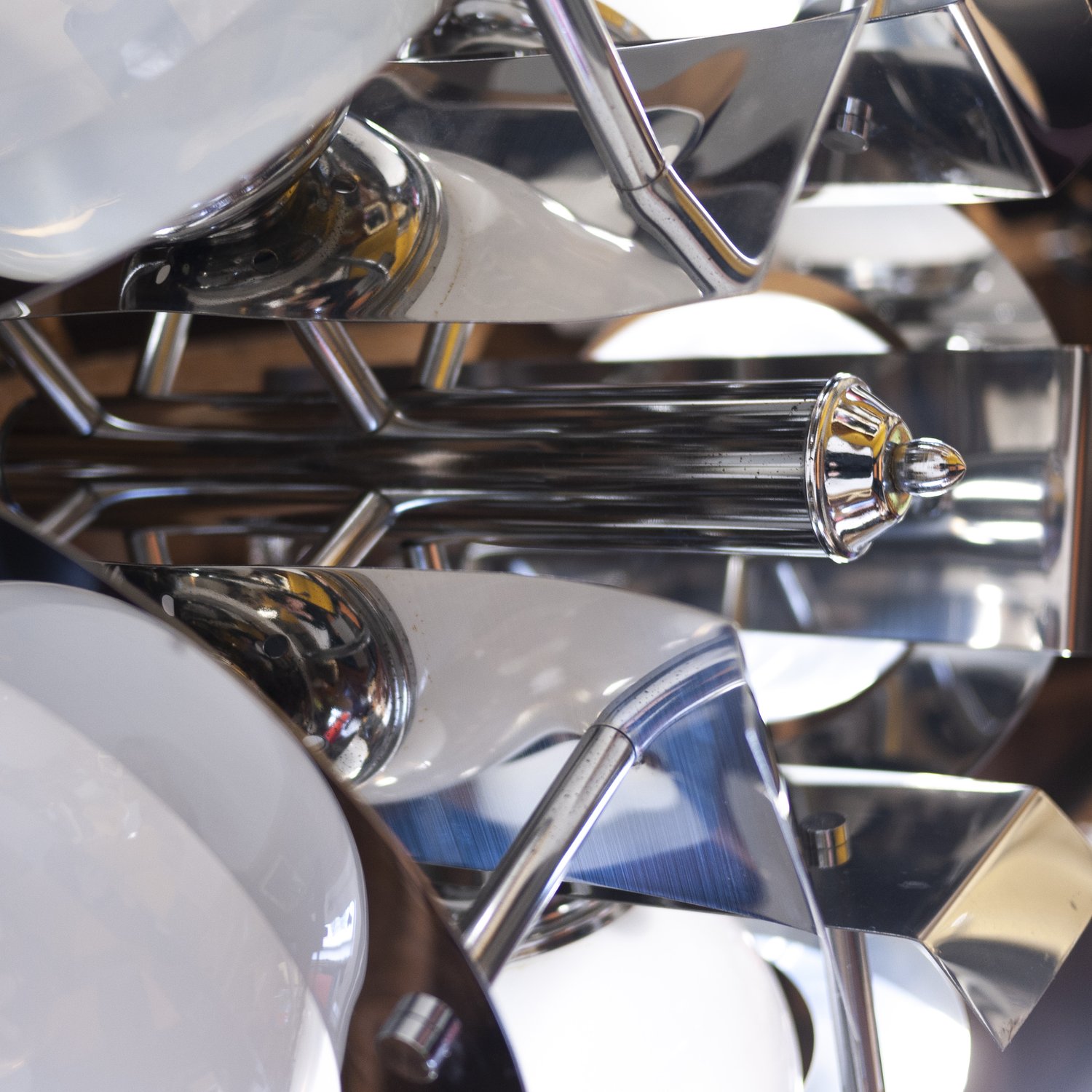 Vintage Geometric Chrome & Glass Chandelier By A.V. Mazzega, 1970s