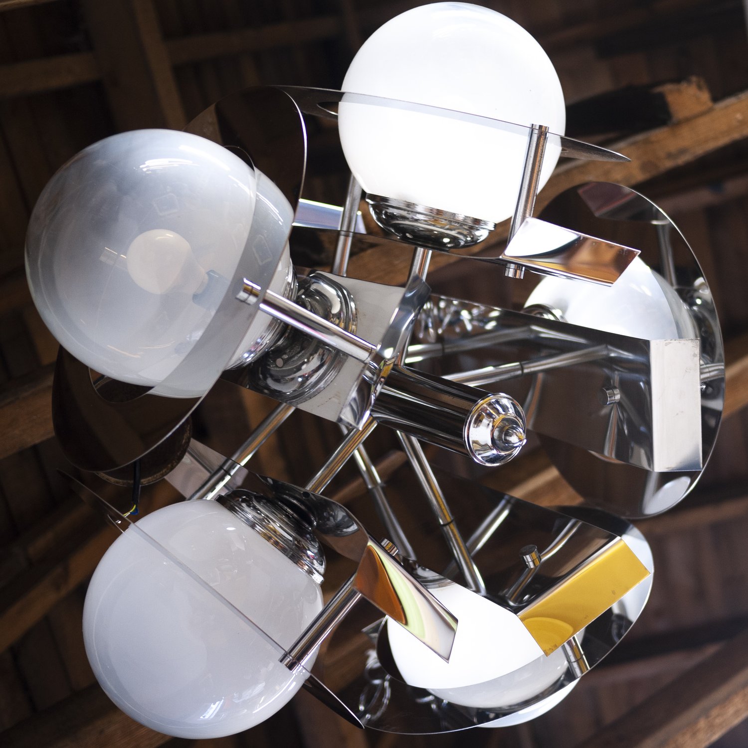 Vintage Geometric Chrome & Glass Chandelier By A.V. Mazzega, 1970s